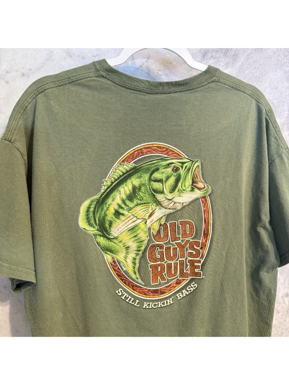 Vintage Old Guys Rules Bass Fishing T Shirt Mens XL Green Short Sleeve